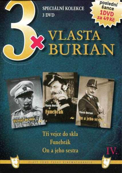 detail 3x Vlasta Burian IV. Tři vejce do skla + Funebrák + On a jeho sestra DVD pošetka
